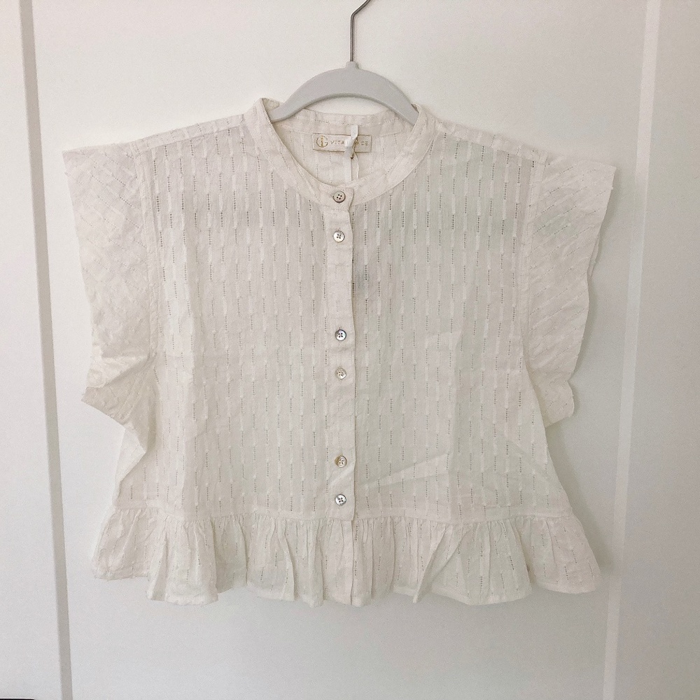 NWT Vita Grace Abbey Embroidered Ivory/Cream Sleeveless Blouse - M